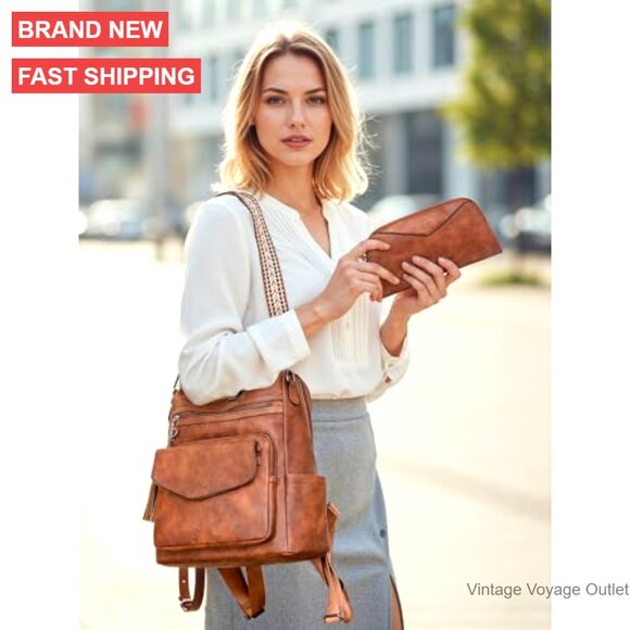Women PU Leather Anti-Theft Backpack Purse Convertible 3-Way Wear Work Travel